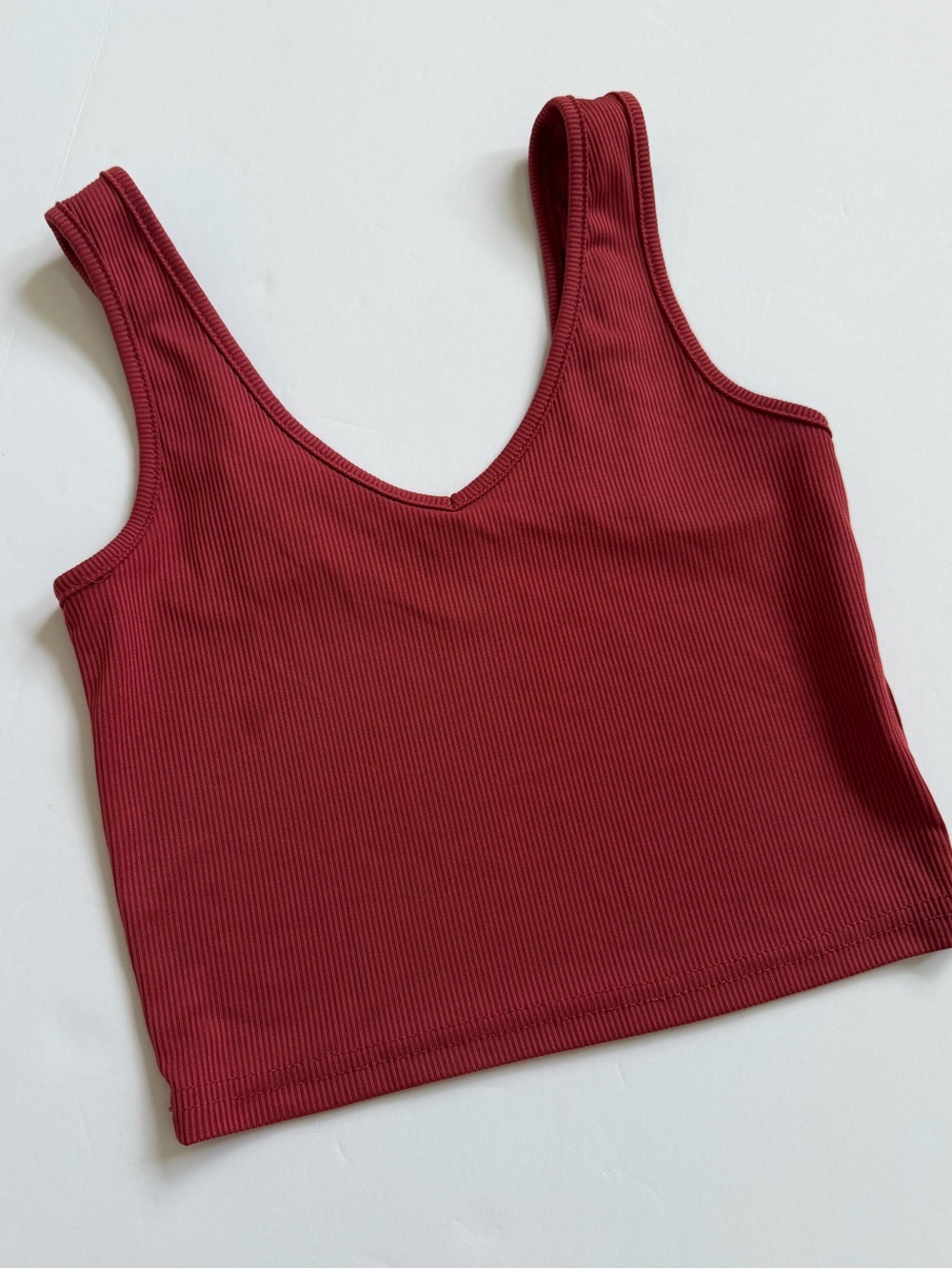 SHEIN Ribbed V-Neck Crop Tank Top Rust Terracotta XS